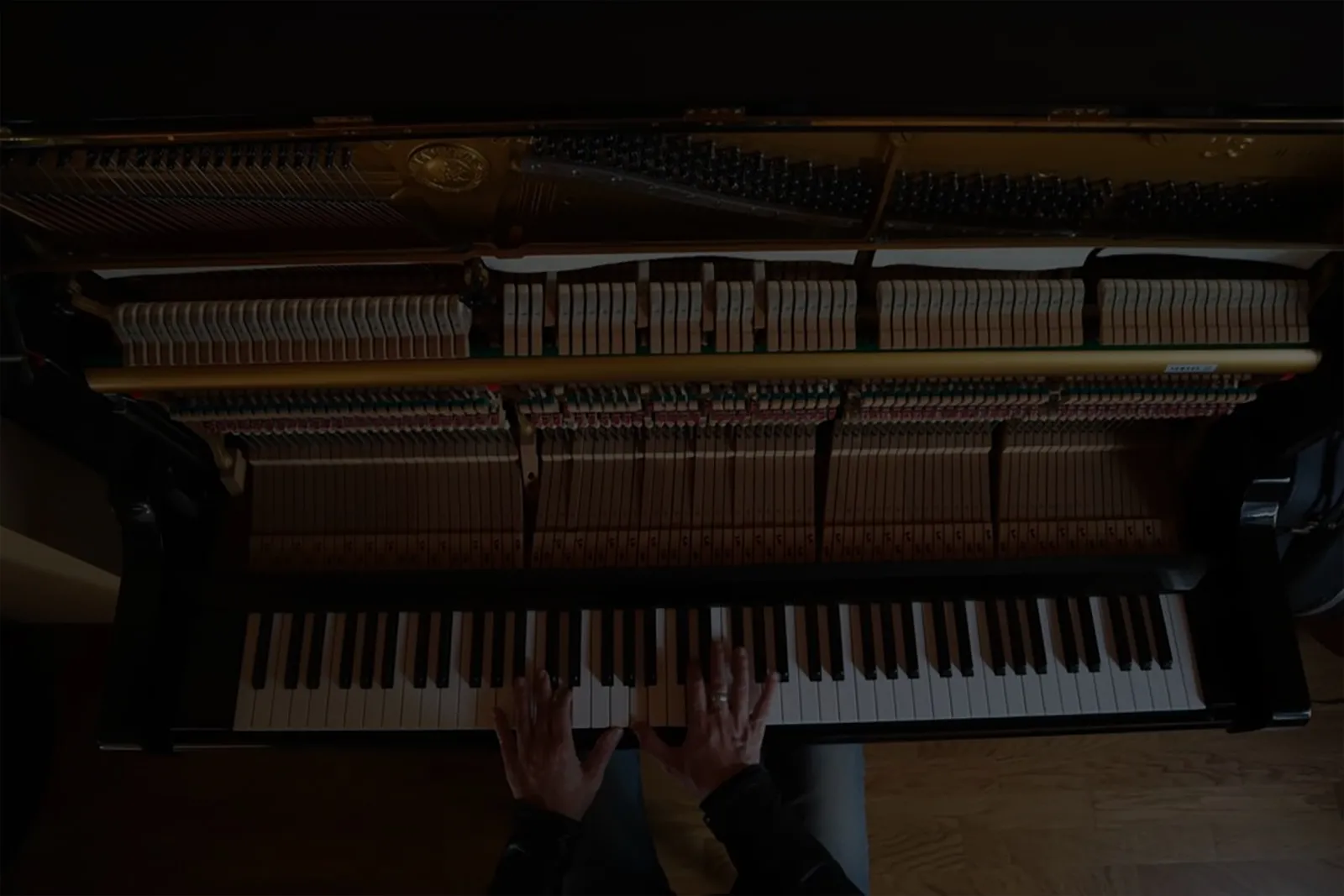 Le mani di Saverio Grandi sul pianoforte, viste dall'alto